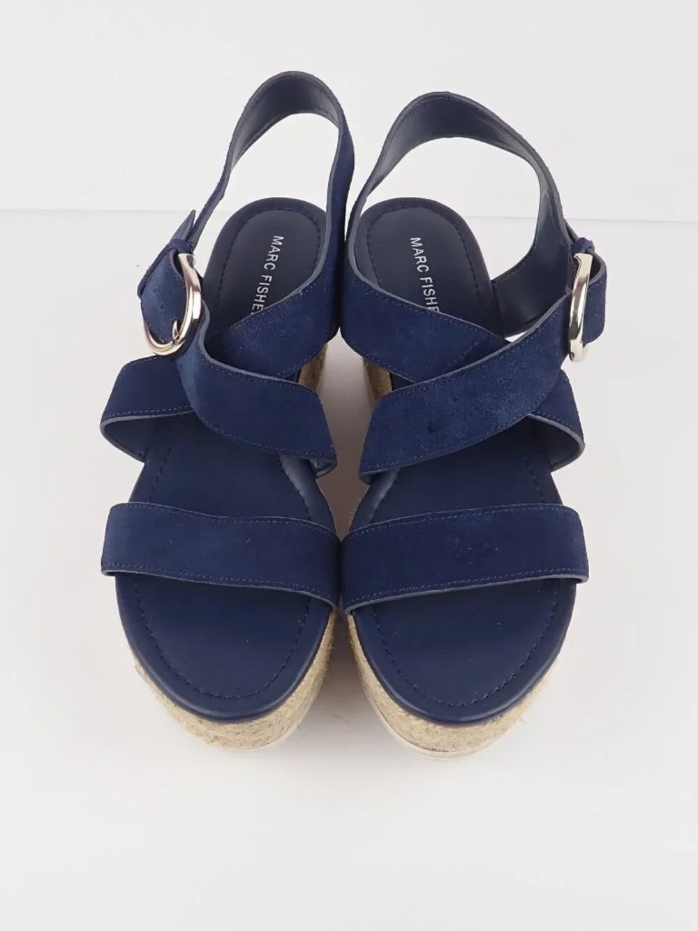 Marc Fisher Mfzaine Women's 8.5 M Navy Blue Suede Espadrille Wedge Heel Sandals